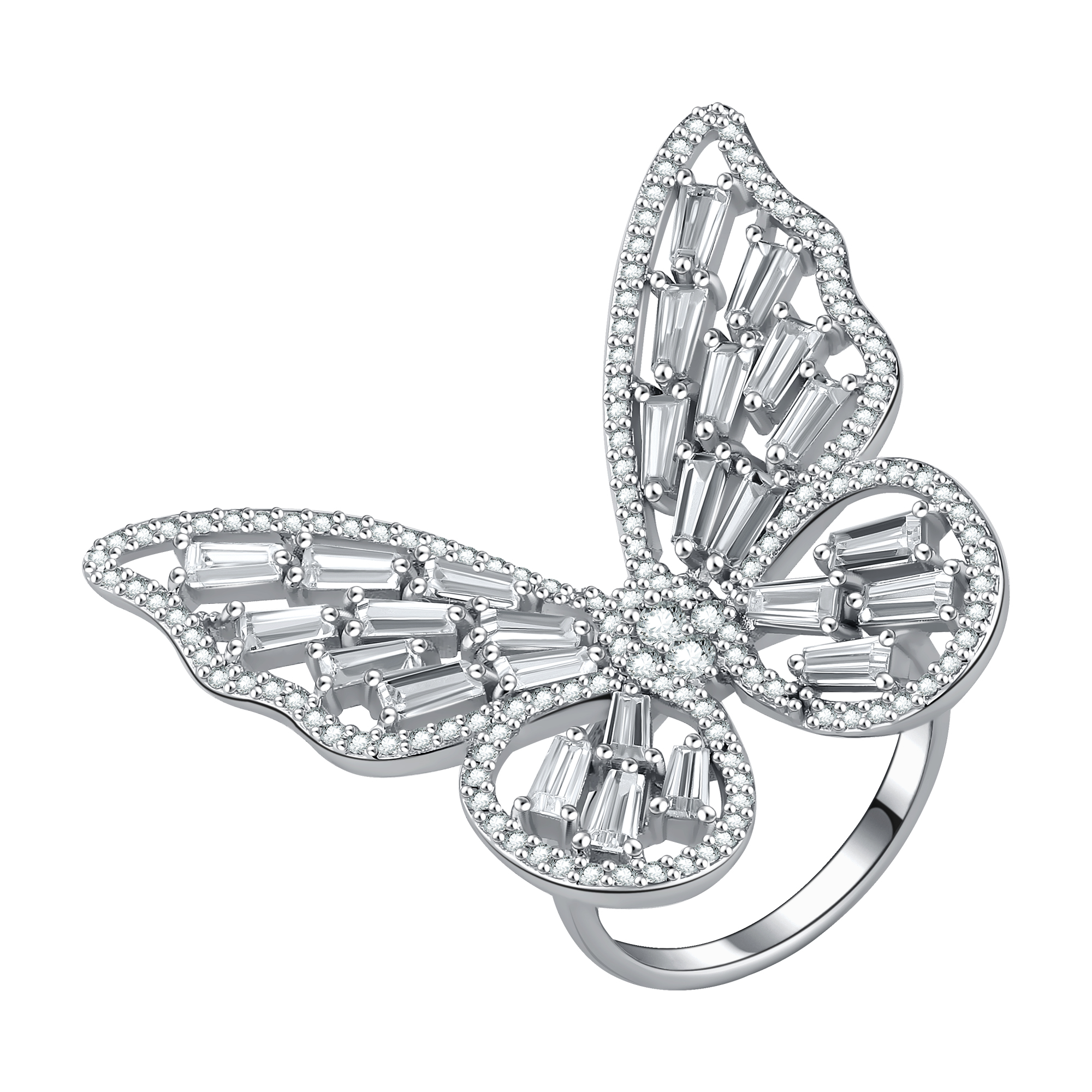 Кольцо из серебра с фианитами «Бабочка»