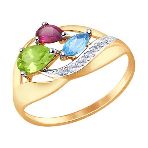 Кольцо из красного золота с миксом камней