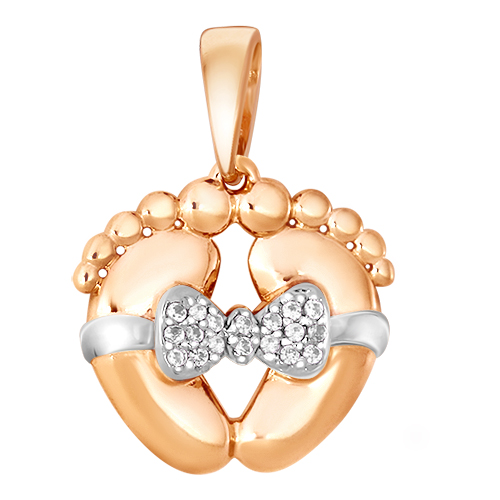 Подвеска «Пяточки» из красного золота 585 пробы с цирконием