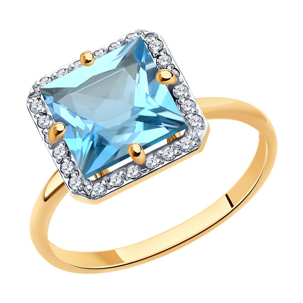 Кольцо из красного золота с топазом и фианитами