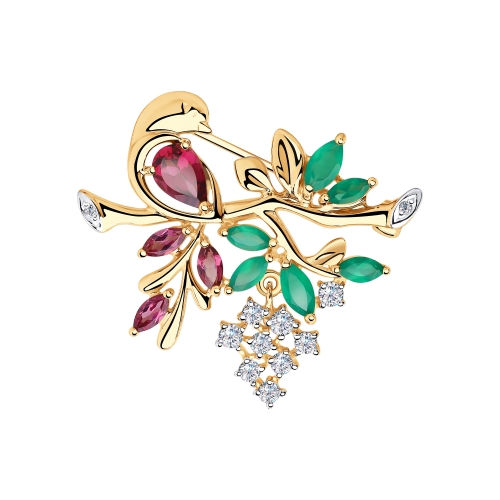 Брошь из красного золота с миксом камней