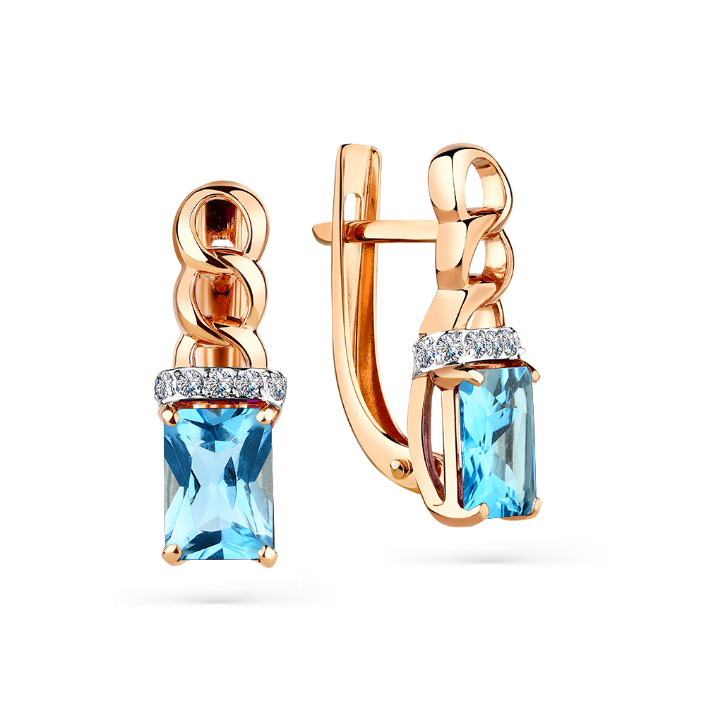 Серьги из красного золота с топазами и фианитами