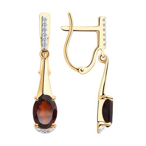 Серьги из красного золота с гранатами и фианитами