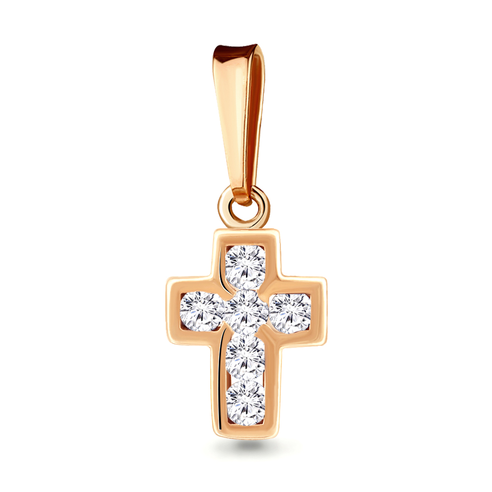 Декоративный крестик из красного золота с фианитами