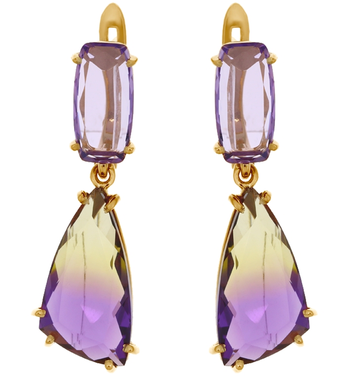 Серьги из золота с аметрином и аметистом