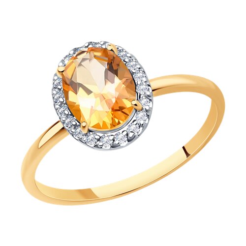 Кольцо из красного золота с топазом и фианитами