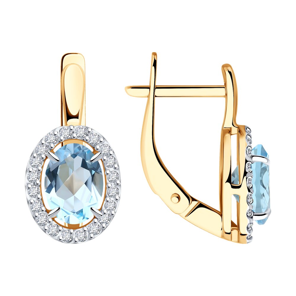 Серьги из красного золота с топазами и фианитами