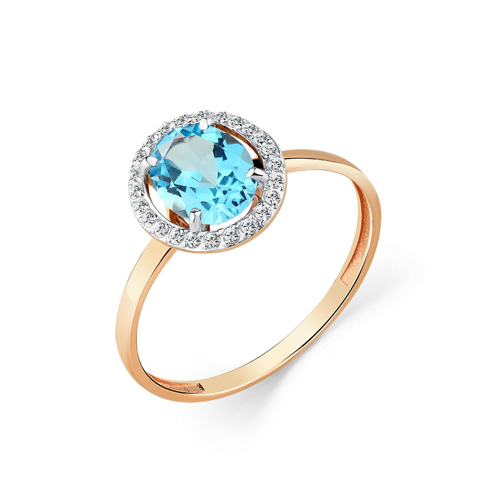 Кольцо из красного золота с топазом и фианитами