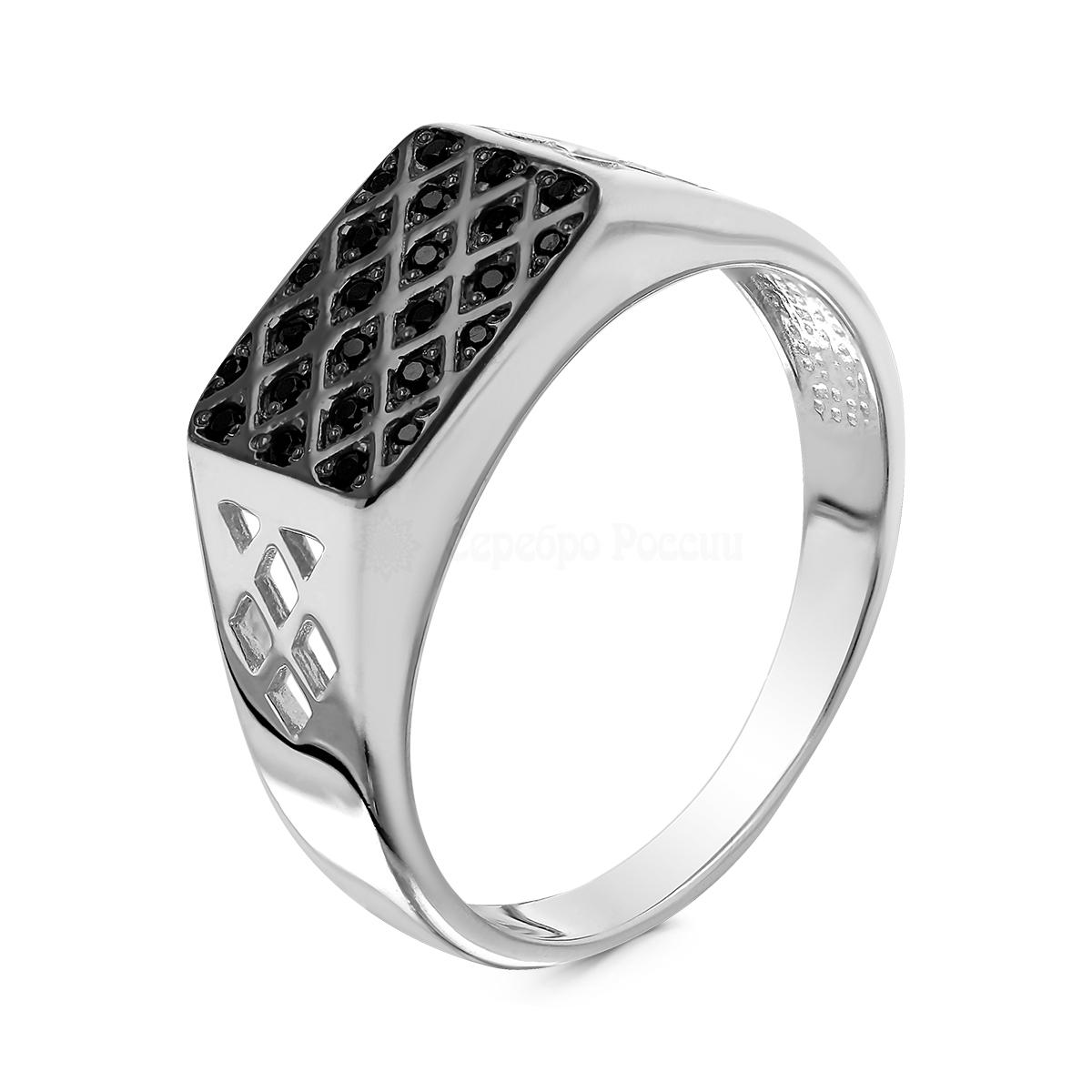 Кольцо-печатка из серебра с фианитами