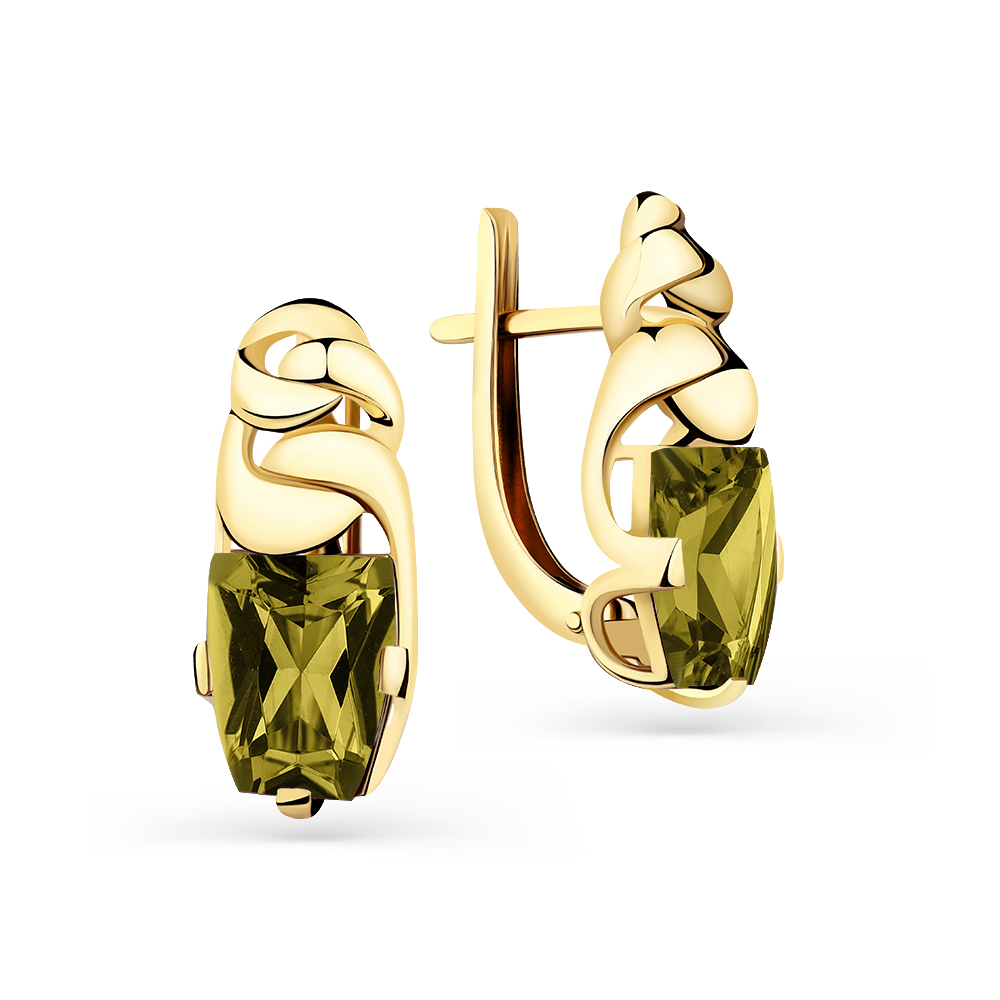 Серьги из желтого золота с султанитами