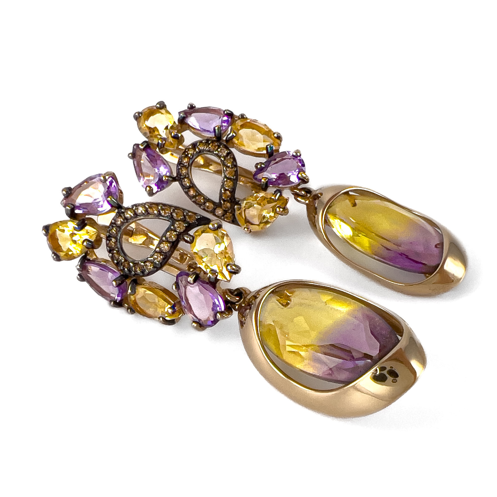 Серьги из золота с аметистом, цитрином, аметрином и фианитами