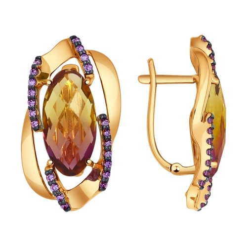 Серьги из красного золота с ситаллами и фианитами