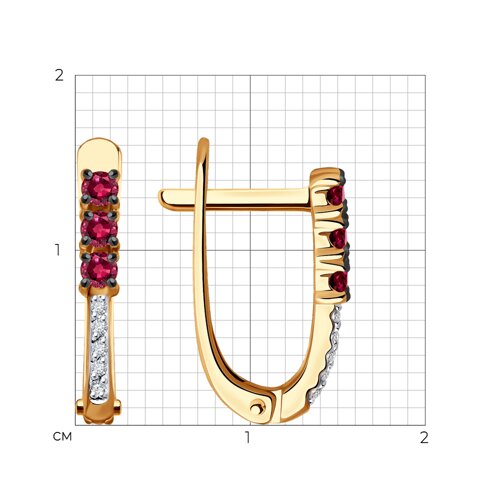 Серьги из красного золота с бриллиантами и рубинами