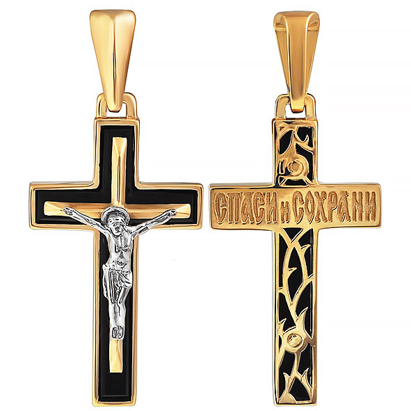 Крестик христианский из красного золота с агатом