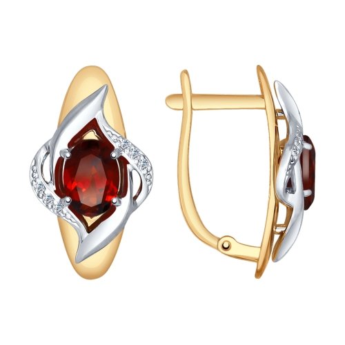 Серьги из красного золота с гранатами и фианитами