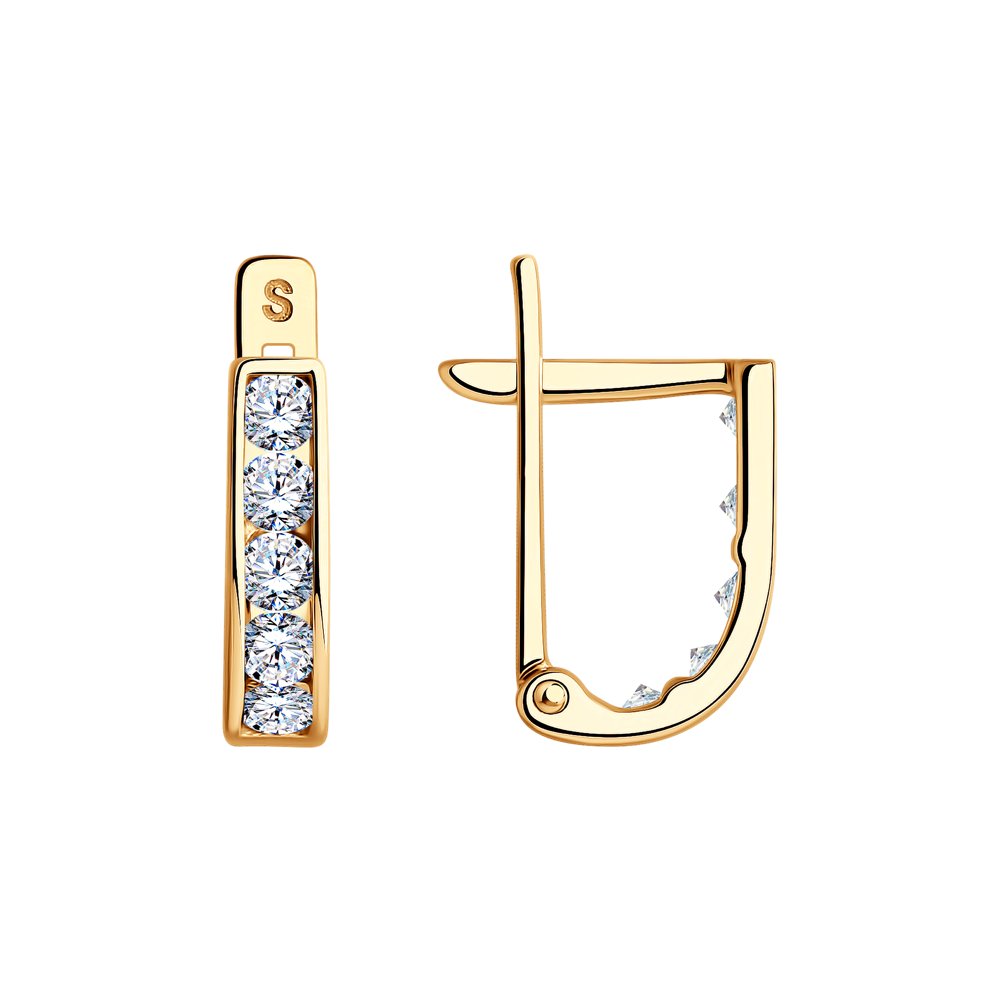 Серьги из красного золота 585 пробы с фианитами