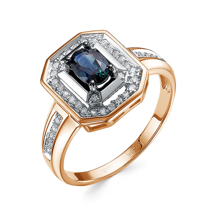 Кольцо из красного золота с сапфиром и бриллиантами