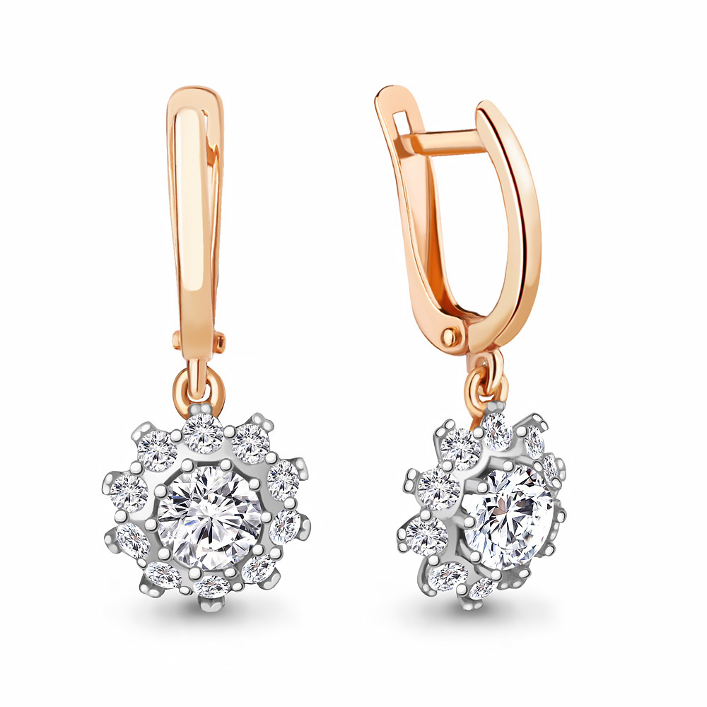 Серьги из красного золота с фианитами