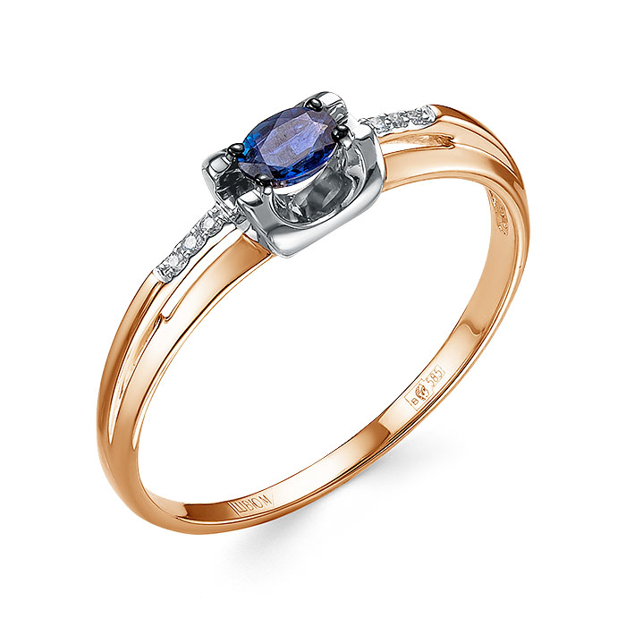 Кольцо из красного золота с сапфиром и бриллиантами