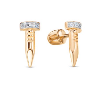 Серьги пусеты из красного золота с фианитами