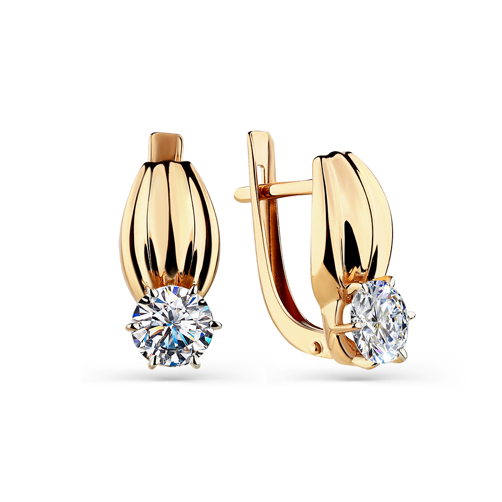 Серьги из красного золота с фианитами