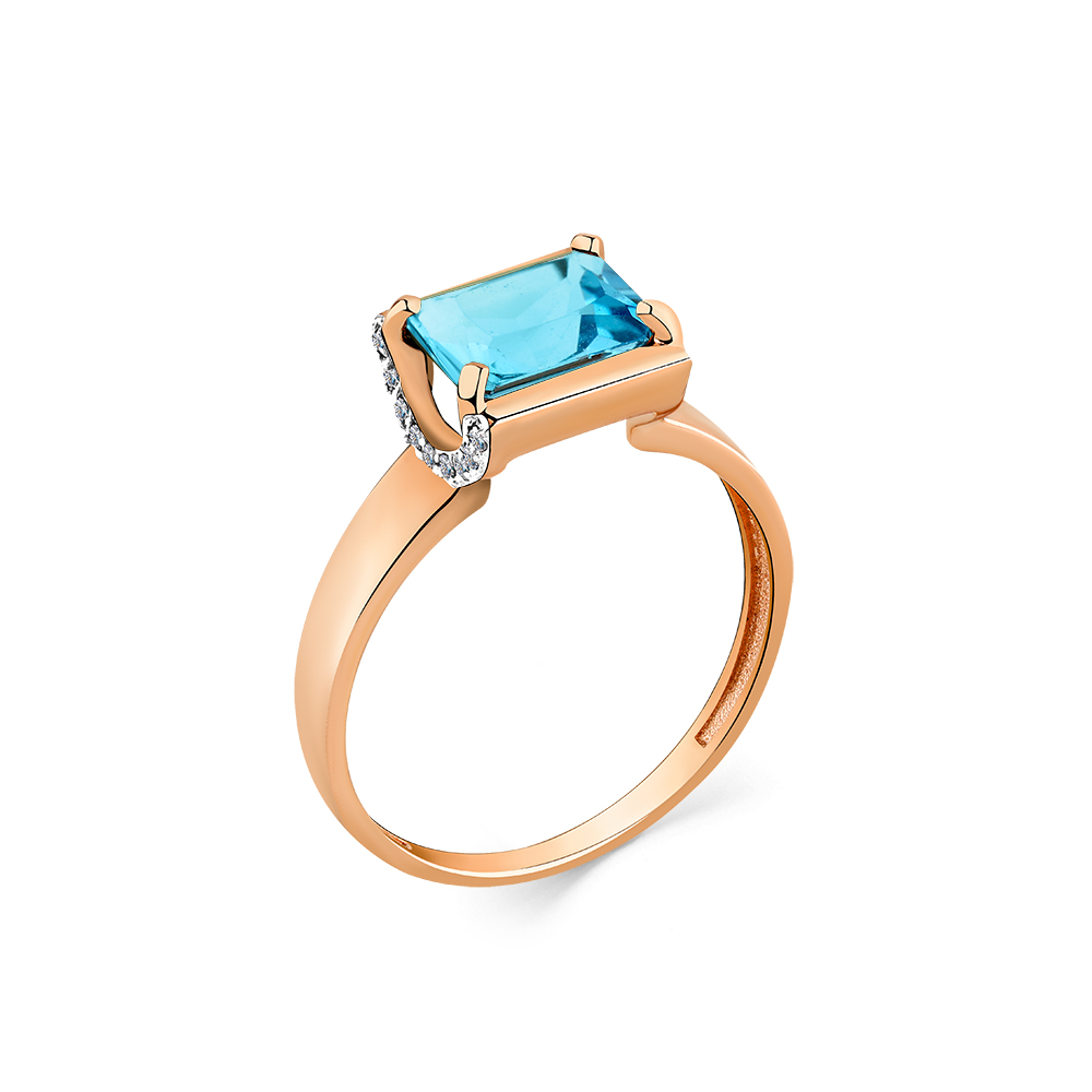 Кольцо из красного золота с топазом и фианитами