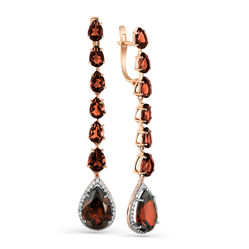 Серьги из красного золота с гранатами и фианитами