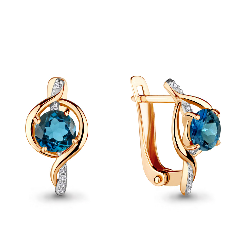 Серьги из красного золота с топазами и фианитами