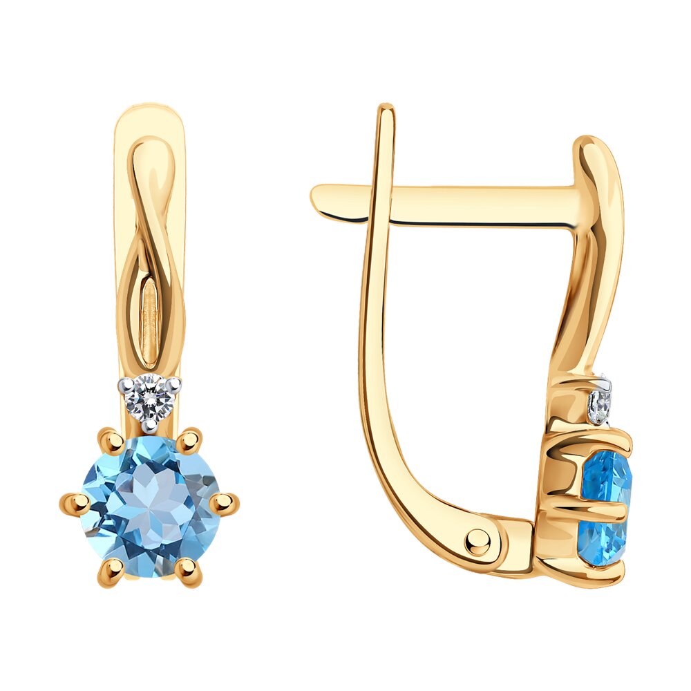 Серьги из красного золота с топазами и фианитами