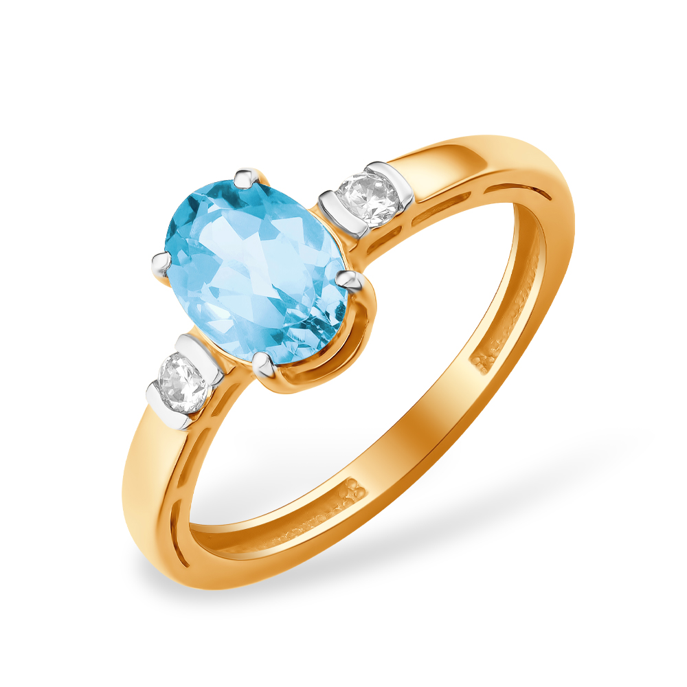 Кольцо из красного золота с кварцем и фианитами