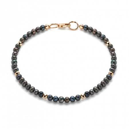 Браслет из желтого золота с черным жемчугом