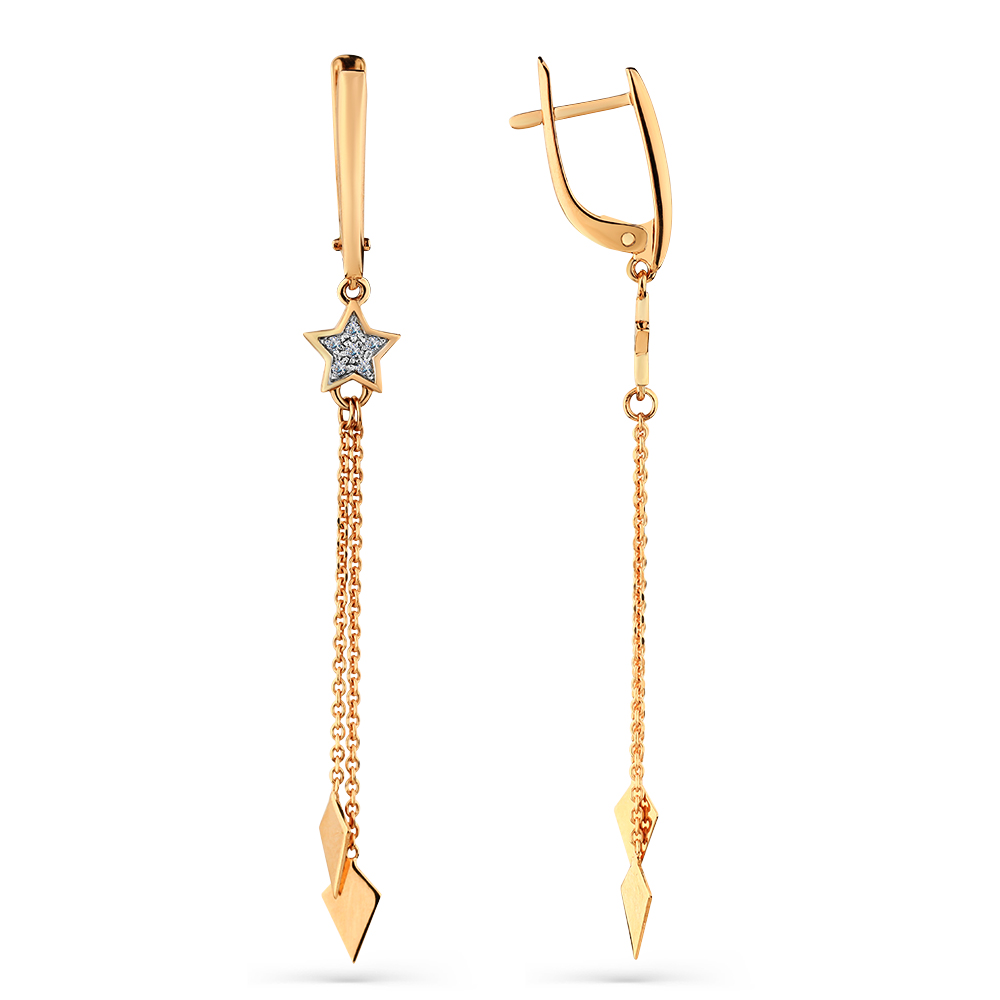 Серьги-цепочки из красного золота с фианитами