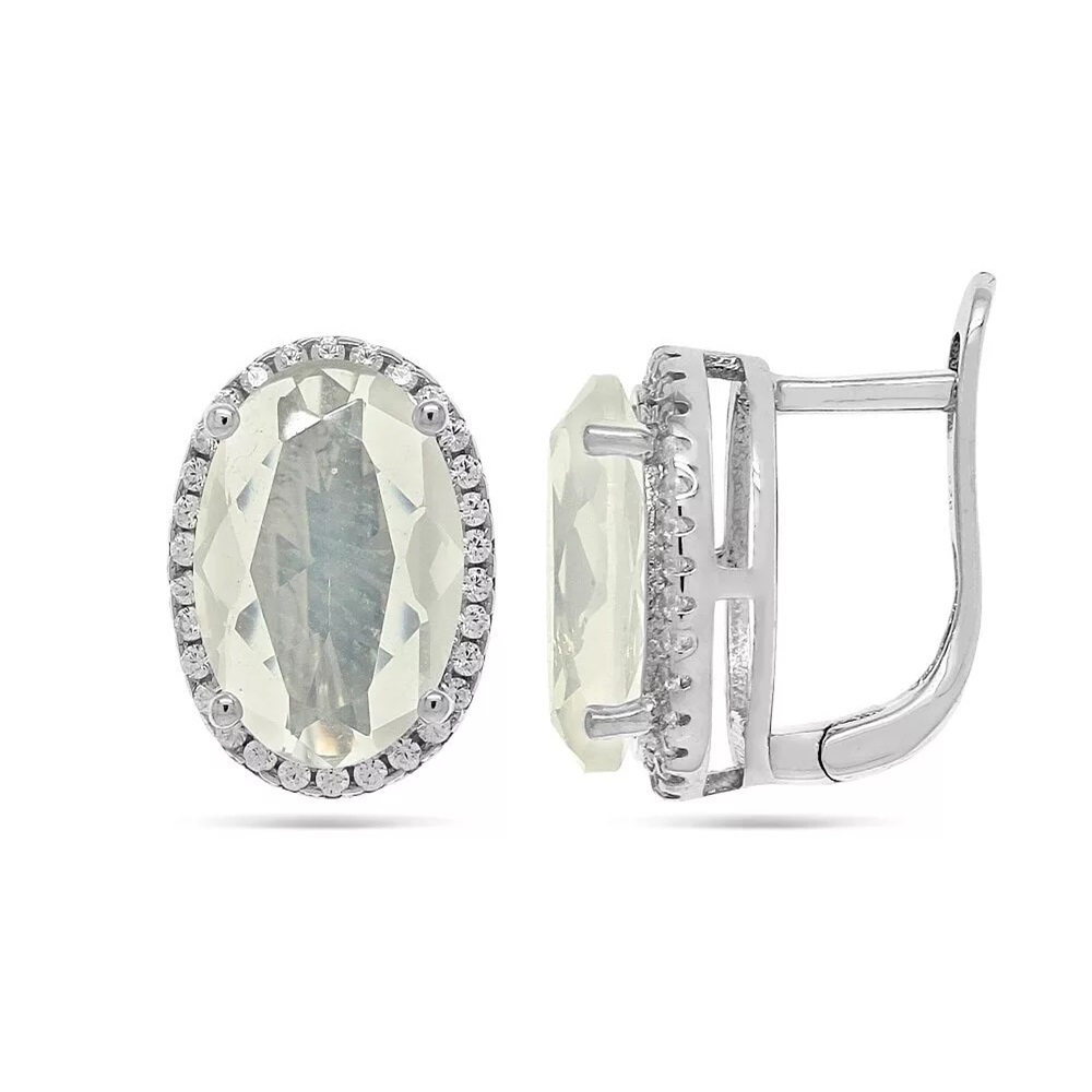 Серьги из серебра с лунным камнем и цирконами