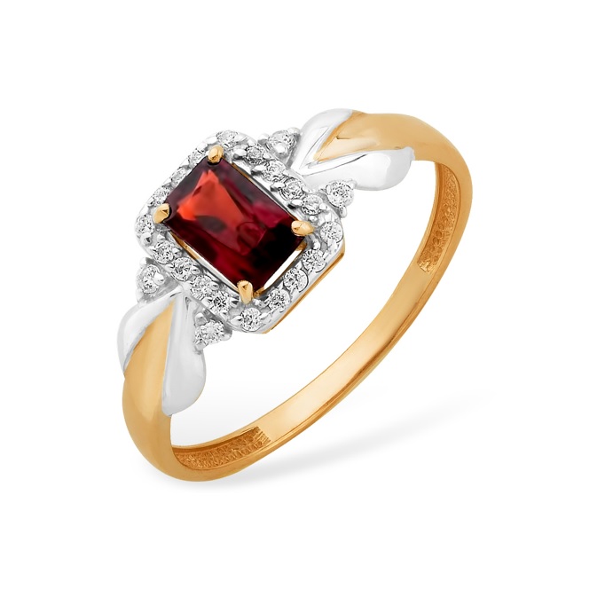 Кольцо из красного золота с гранатом и фианитами