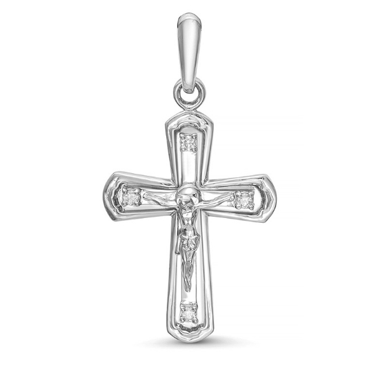 Крестик христианский из белого золота с бриллиантами