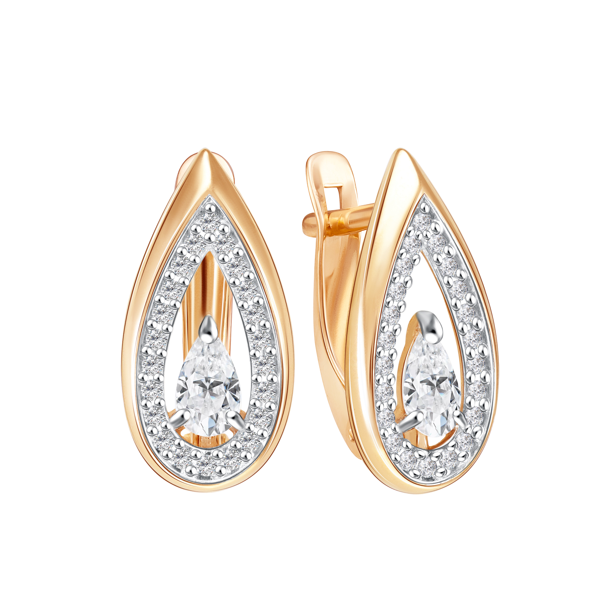 Серьги из красного золота с фианитами