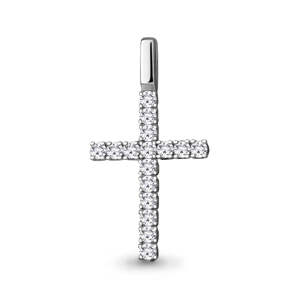 Декоративный крестик из белого золота с фианитами