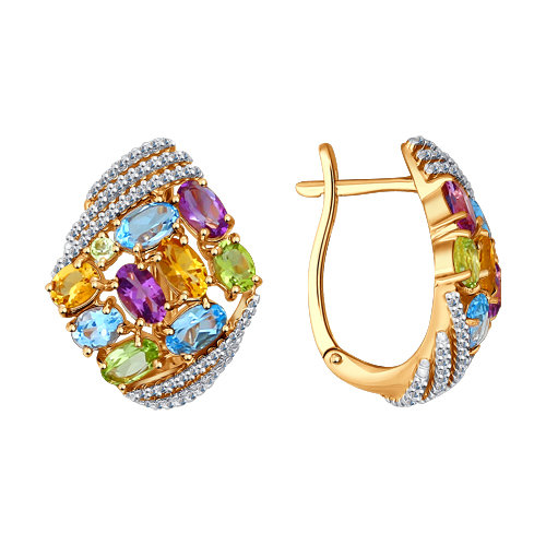 Серьги из красного золота с миксом камней