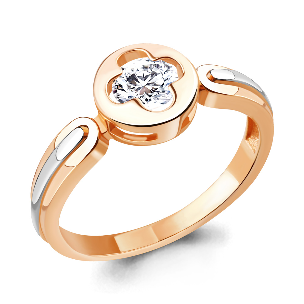 Кольцо из комбинированного золота с фианитом