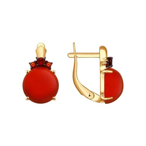Серьги из красного золота с кораллами и гранатами
