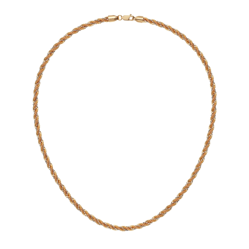 Цепь из комбинированного золота 585, плетение «Корда с шариковой цепочкой»