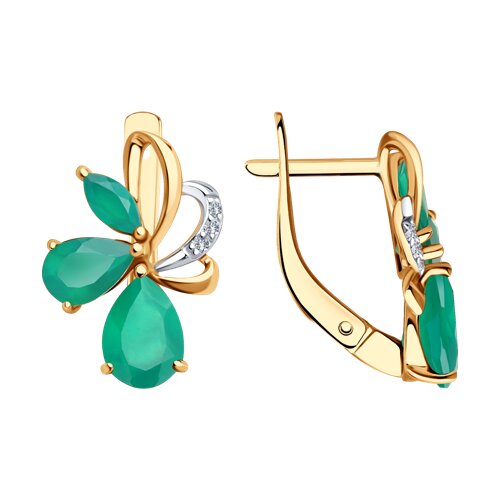 Серьги из красного золота с агатами и фианитами