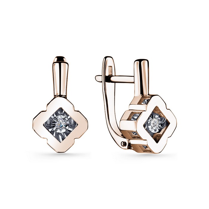 Серьги из красного золота с танцующим бриллиантом