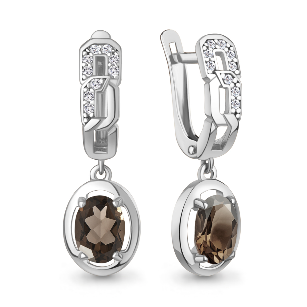 Серьги из серебра с кварцем и фианитами