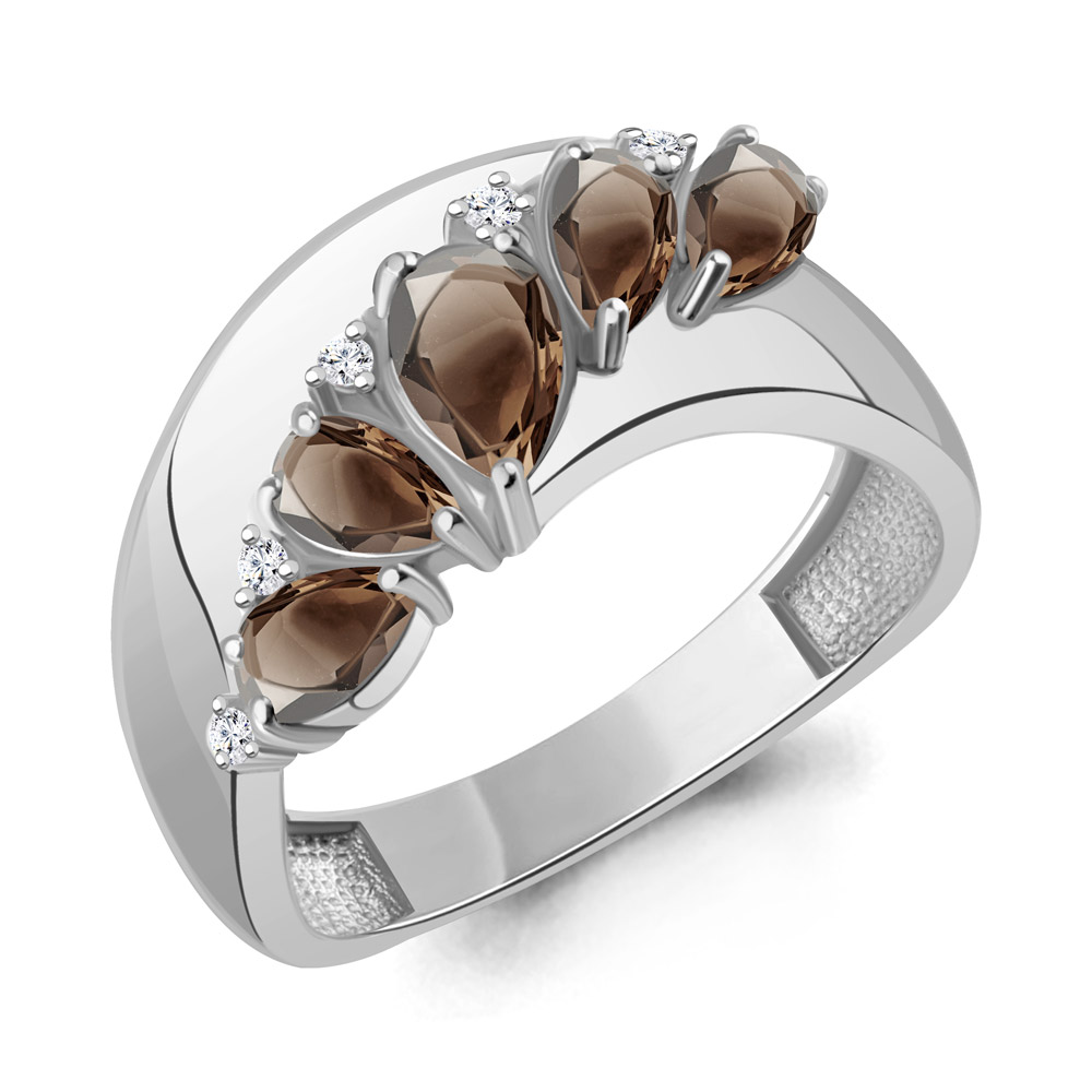 Кольцо из серебра с раухтопазом и фианитами