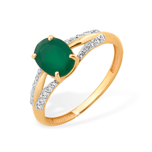 Кольцо из красного золота с агатом и фианитами