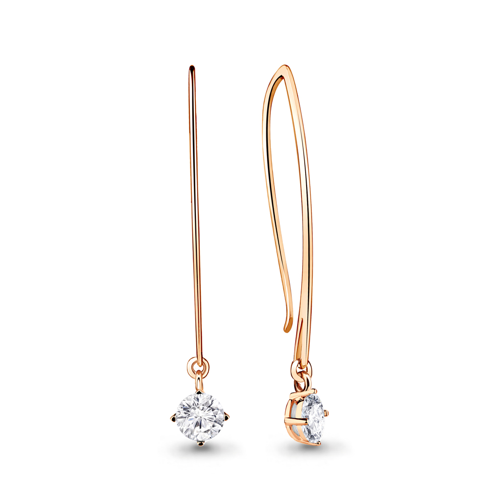 Серьги зажимы из красного золота с фианитами