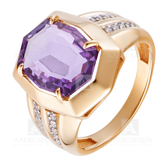 Кольцо из красного золота с турмалином и фианитами