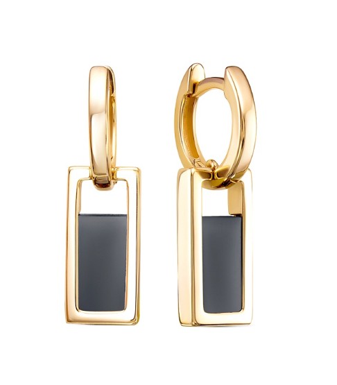 Серьги конго из желтого золота с ониксом