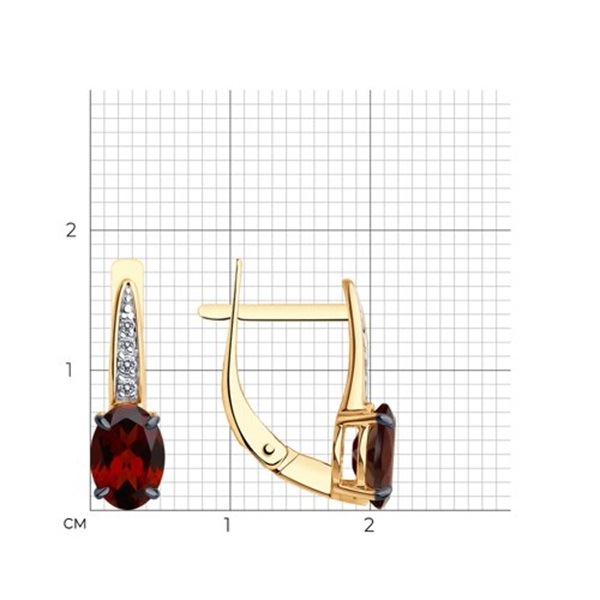 Серьги из красного золота с гранатами и фианитами